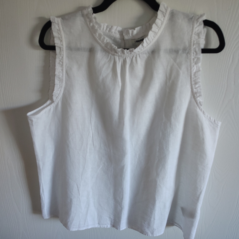 J. Crew White Ruffle Trim Blouse